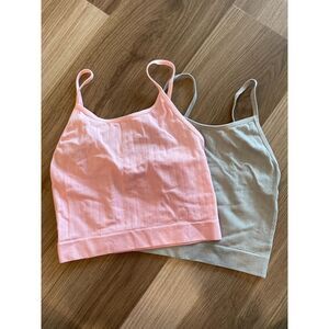 GUC Women's Lot 2 Spandex Hanes Cropped Cami Tank Top Pink Grey Brami Small/Med